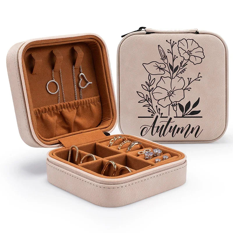 Birth Flower Jewelry Case with Custom Name For Women - GiftShire