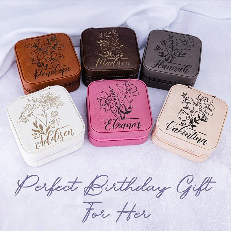 Birth Flower Jewelry Case with Custom Name For Women - GiftShire