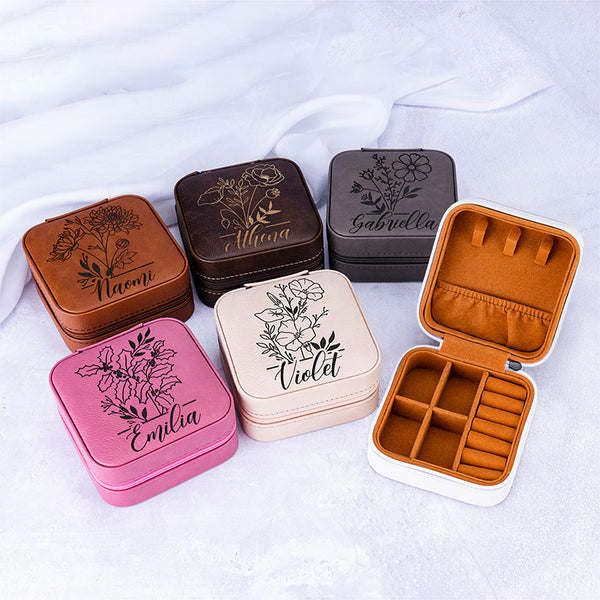 Birth Flower Jewelry Case with Custom Name For Women - GiftShire