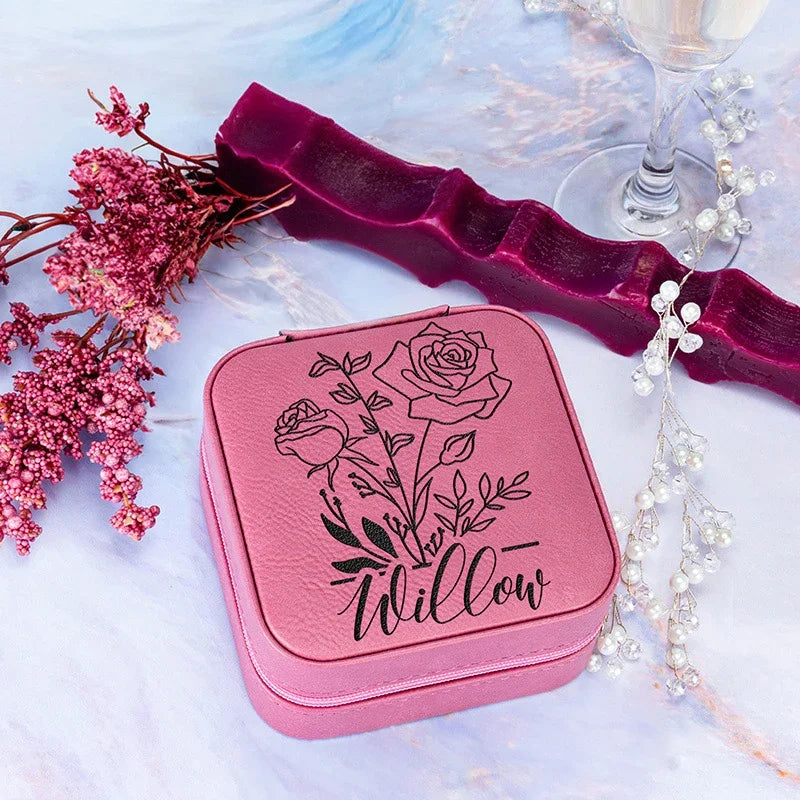 Birth Flower Jewelry Case with Custom Name For Women - GiftShire