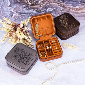 Birth Flower Jewelry Case with Custom Name For Women - GiftShire