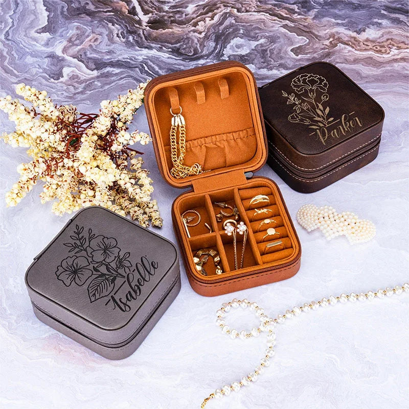 Birth Flower Jewelry Case with Custom Name For Women - GiftShire