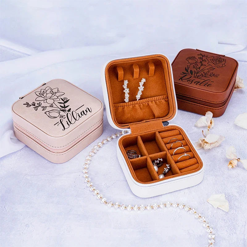 Birth Flower Jewelry Case with Custom Name For Women - GiftShire