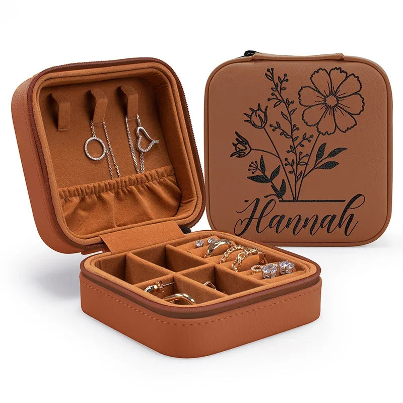 Birth Flower Jewelry Case with Custom Name For Women - GiftShire