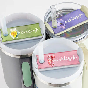 Birth Flower Personalized Stanley Name Tag - GiftShire