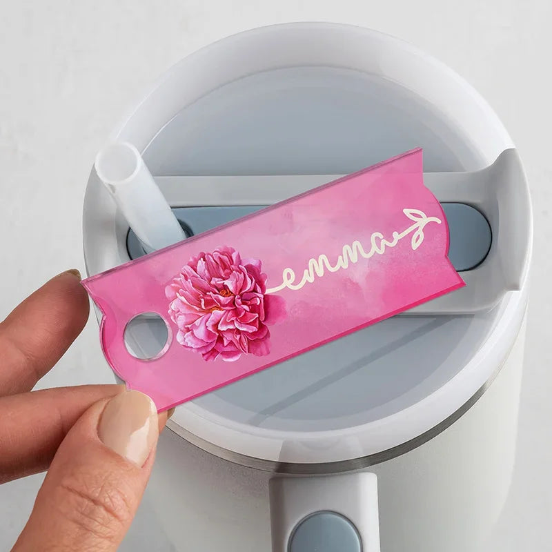 Birth Flower Personalized Stanley Name Tag - GiftShire