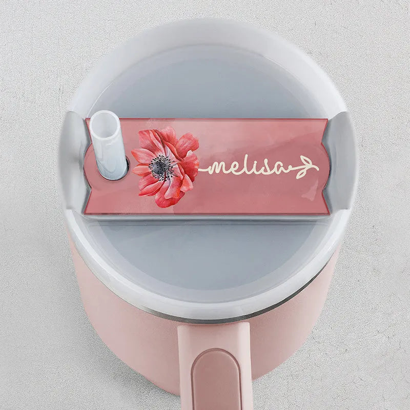 Birth Flower Personalized Stanley Name Tag - GiftShire