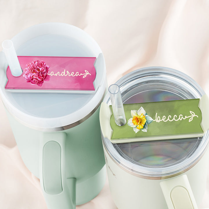 Birth Flower Personalized Stanley Name Tag - GiftShire