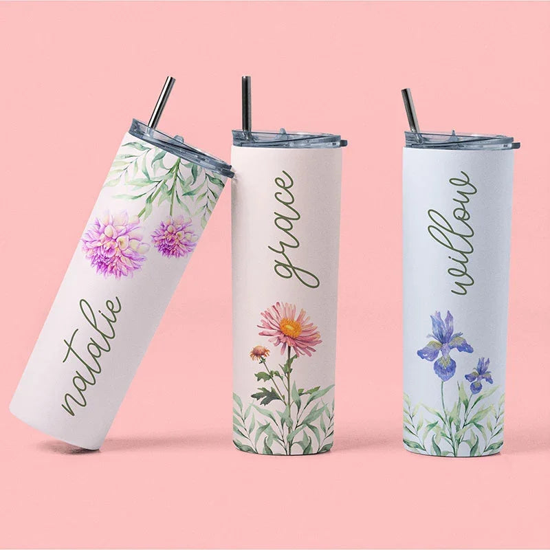 Birth Flower Printed Skinny Tumbler - GiftShire