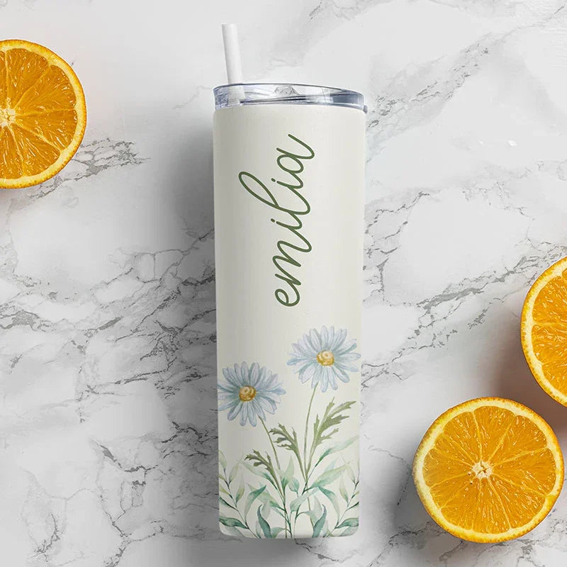 Birth Flower Printed Skinny Tumbler - GiftShire