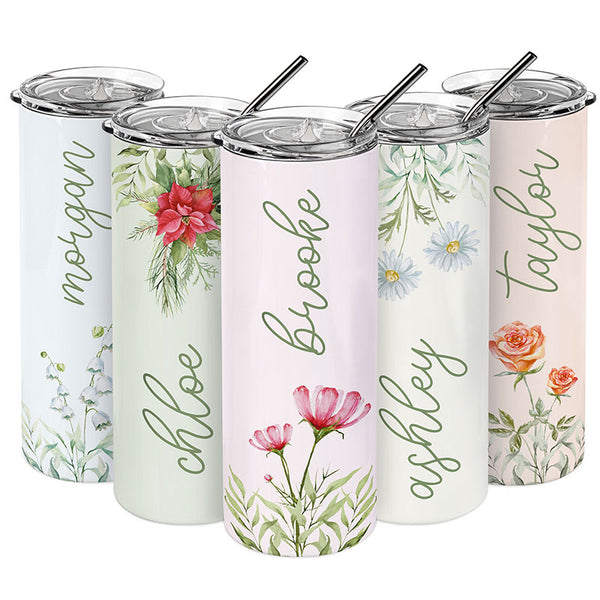 Birth Flower Printed Skinny Tumbler - GiftShire