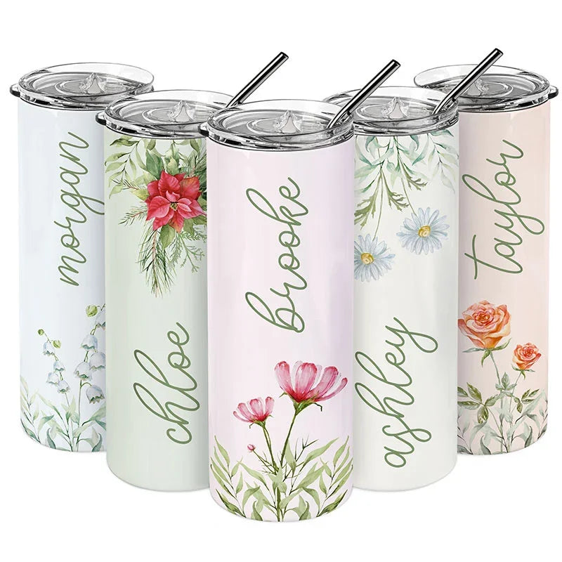 Birth Flower Printed Skinny Tumbler - GiftShire