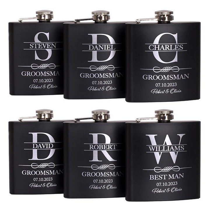 Black Metal Custom Flask, Gift for Groomsman - GiftShire