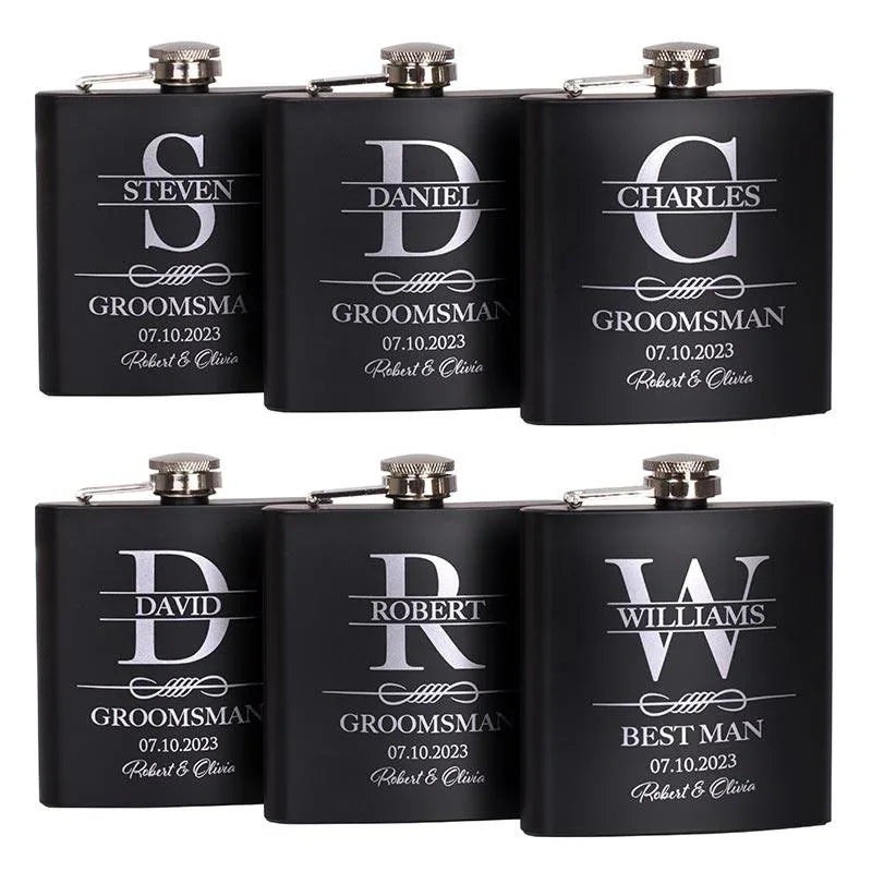 Black Metal Custom Flask, Gift for Groomsman - GiftShire