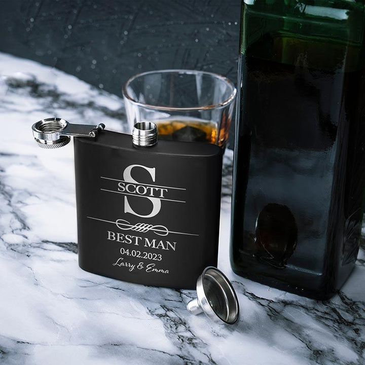 Black Metal Custom Flask, Gift for Groomsman - GiftShire