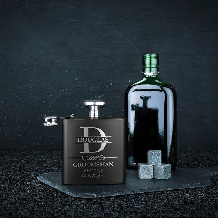 Black Metal Custom Flask, Gift for Groomsman - GiftShire