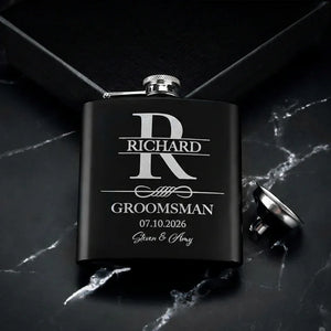 Black Metal Custom Flask, Gift for Groomsman - GiftShire