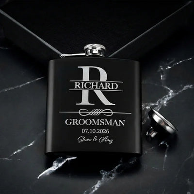 Black Metal Custom Flask, Gift for Groomsman - GiftShire