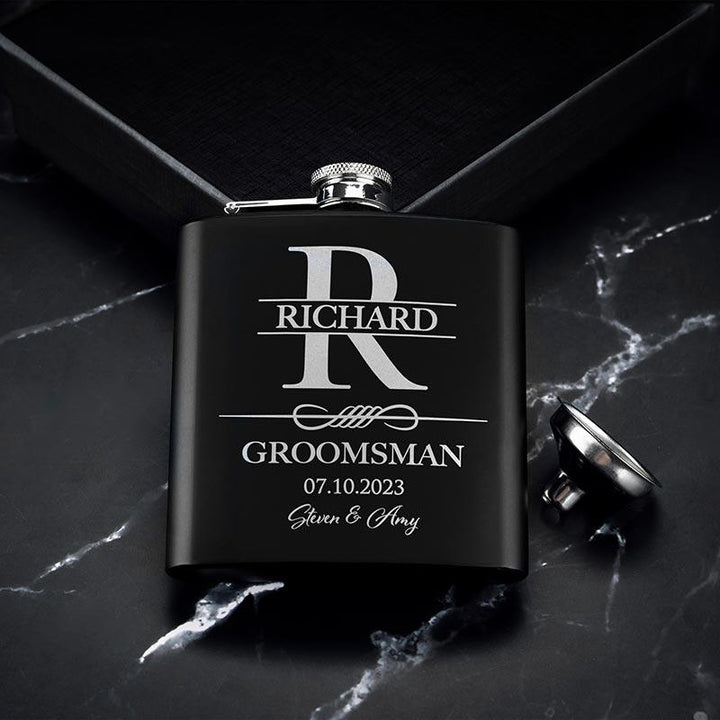 Black Metal Custom Flask, Gift for Groomsman - GiftShire