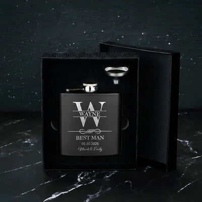 Black Metal Custom Flask, Gift for Groomsman - GiftShire