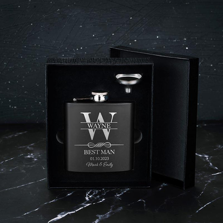 Black Metal Custom Flask, Gift for Groomsman - GiftShire