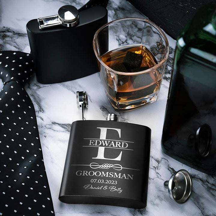 Black Metal Custom Flask, Gift for Groomsman - GiftShire
