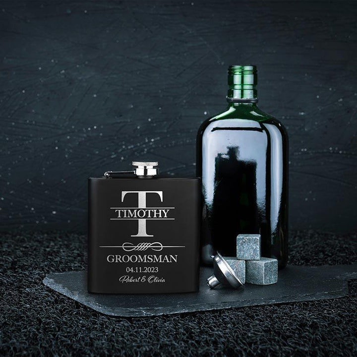 Black Metal Custom Flask, Gift for Groomsman - GiftShire