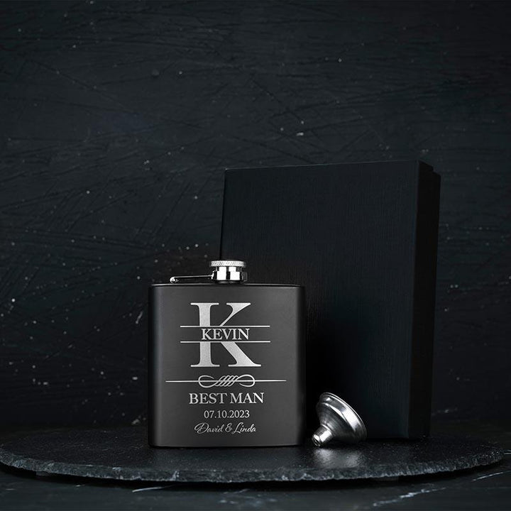 Black Metal Custom Flask, Gift for Groomsman - GiftShire