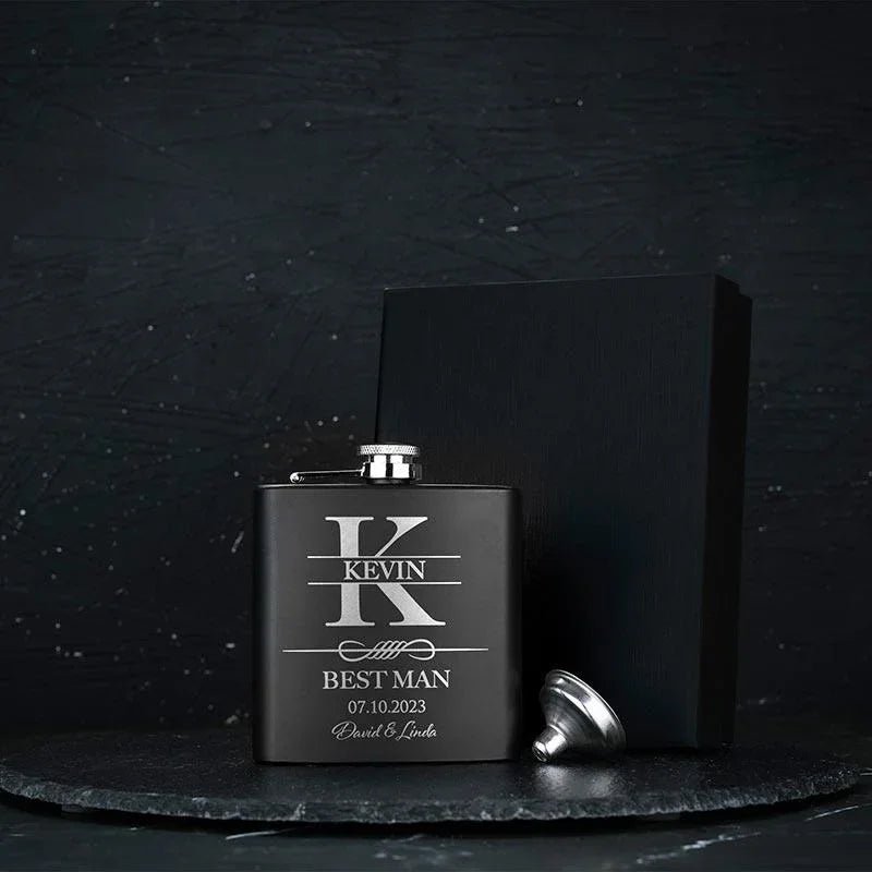 Black Metal Custom Flask, Gift for Groomsman - GiftShire
