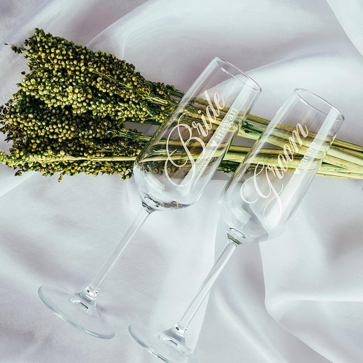 Bride And Groom Flute Glasses - GiftShire
