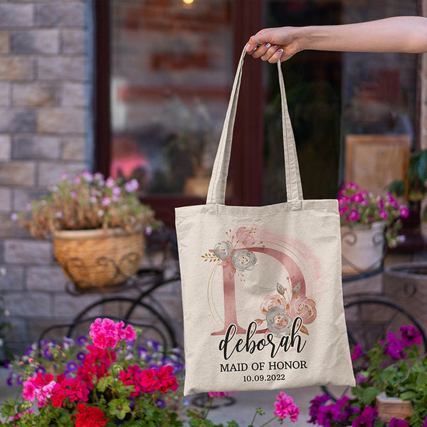 Bridesmaid Gifts for Bachelorette Party – Initial Tote Bags for Wedding