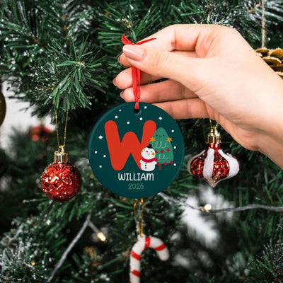 Christmas Red Initial Ornament with Custom Name