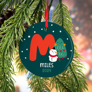 Christmas Red Initial Ornament with Custom Name - GiftShire