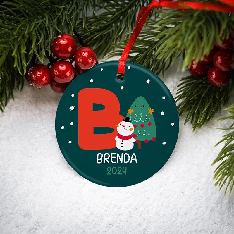 Christmas Red Initial Ornament with Custom Name - GiftShire