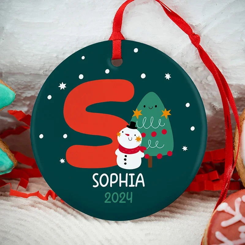 Christmas Red Initial Ornament with Custom Name - GiftShire