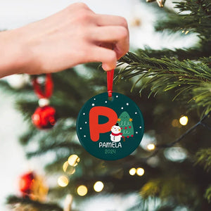 Christmas Red Initial Ornament with Custom Name - GiftShire
