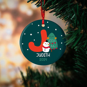 Christmas Red Initial Ornament with Custom Name - GiftShire