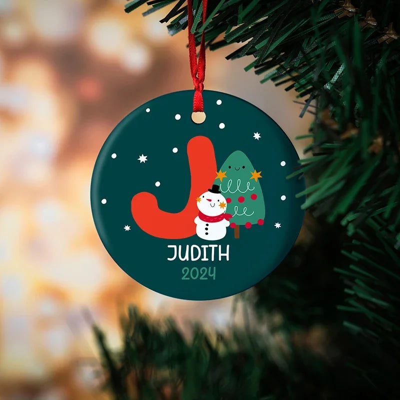 Christmas Red Initial Ornament with Custom Name - GiftShire