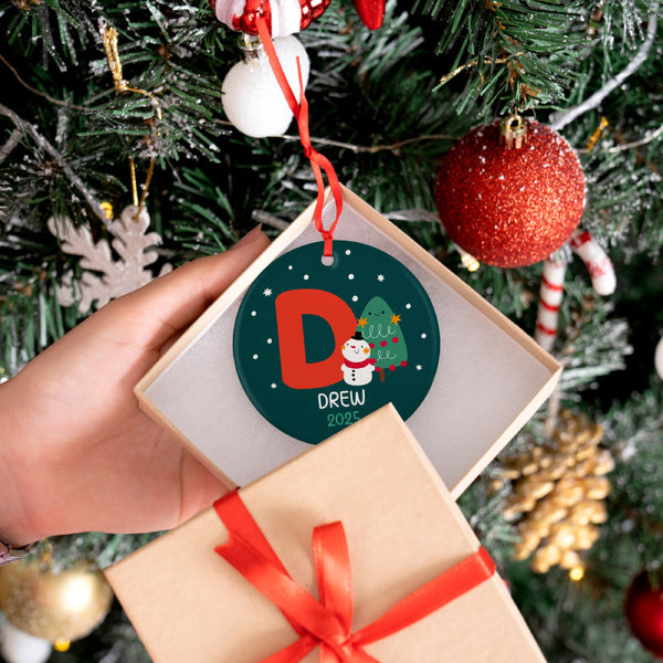 Christmas Red Initial Ornament with Custom Name