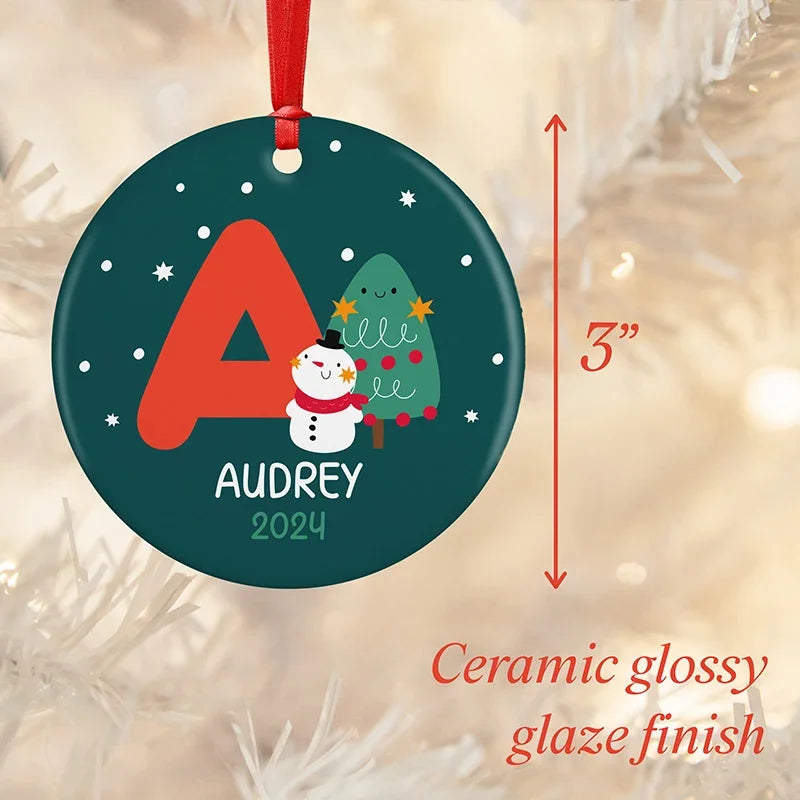 Christmas Red Initial Ornament with Custom Name - GiftShire