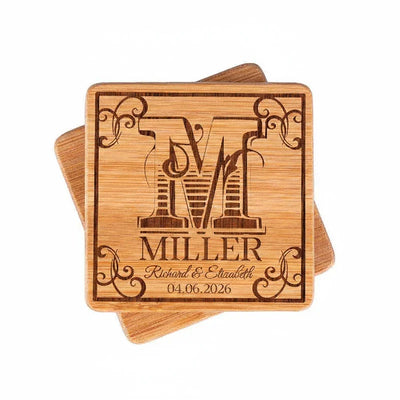 Personalized Bamboo Coaster, Housewarming Couple Gift