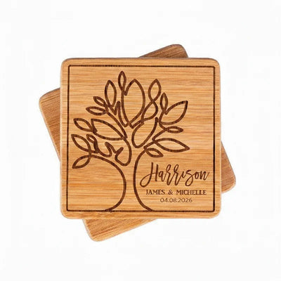 Custom Engraved Coaster, Set of 4 with Family Names