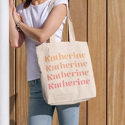 Cotton Canvas Tote Bag - Custom Repeat Name in Wave Colors