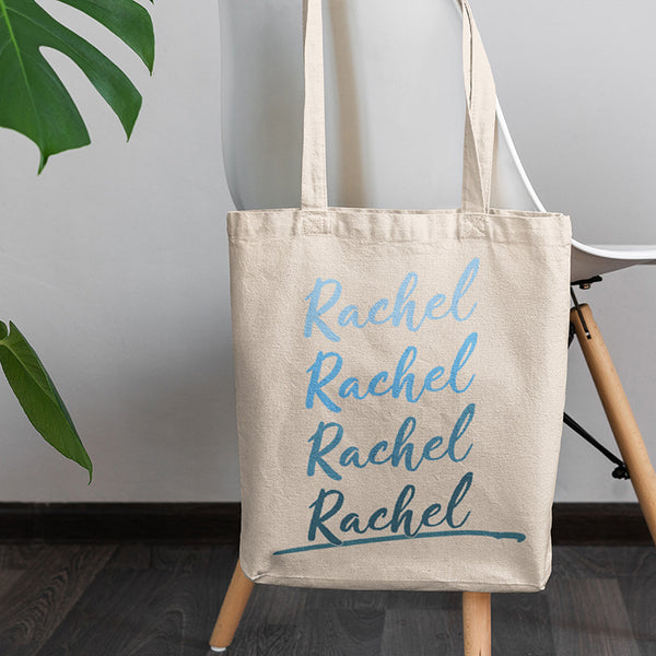 Cotton Canvas Tote Bag - Custom Repeat Name in Wave Colors