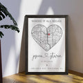 Couples Memory Map Wall Frame with Custom Location