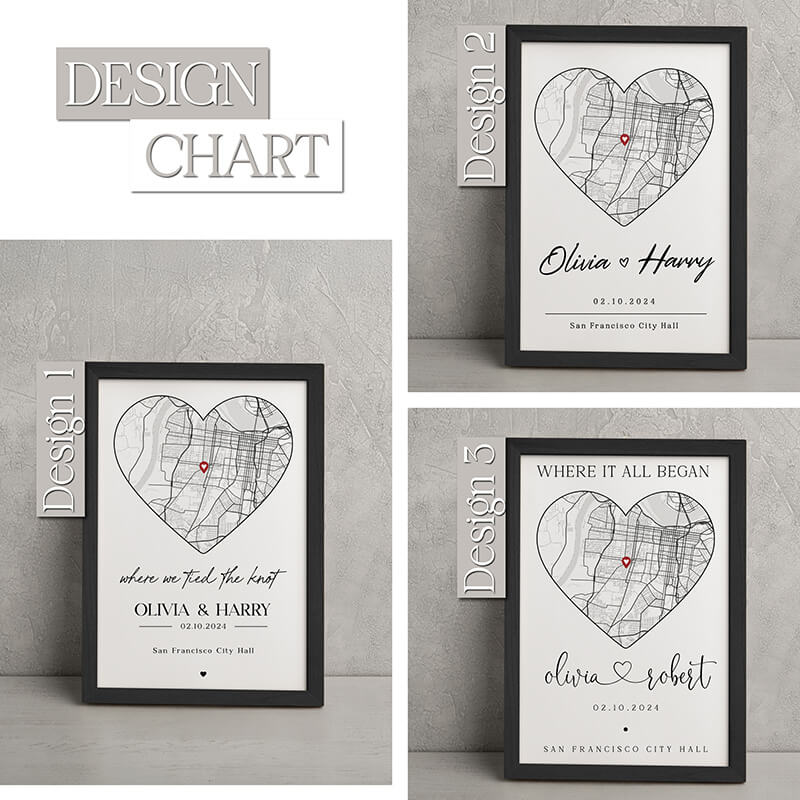 Couples Memory Map Wall Frame with Custom Location – GiftShire