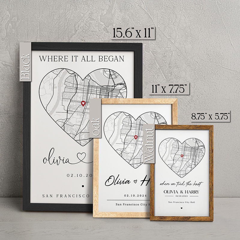 Couples Memory Map Wall Frame with Custom Location – GiftShire
