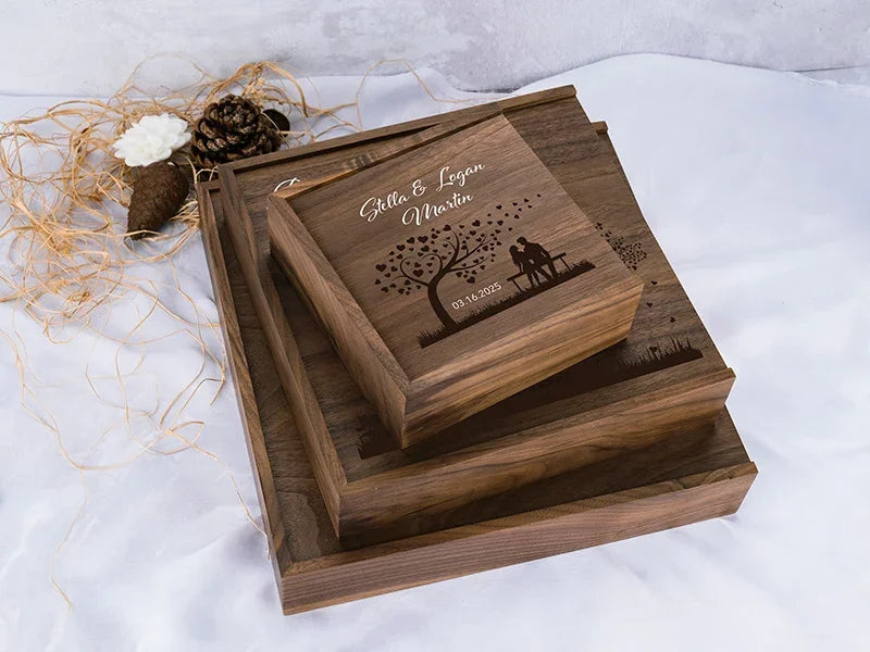 Couples Wooden Memory Box with Names - GiftShire