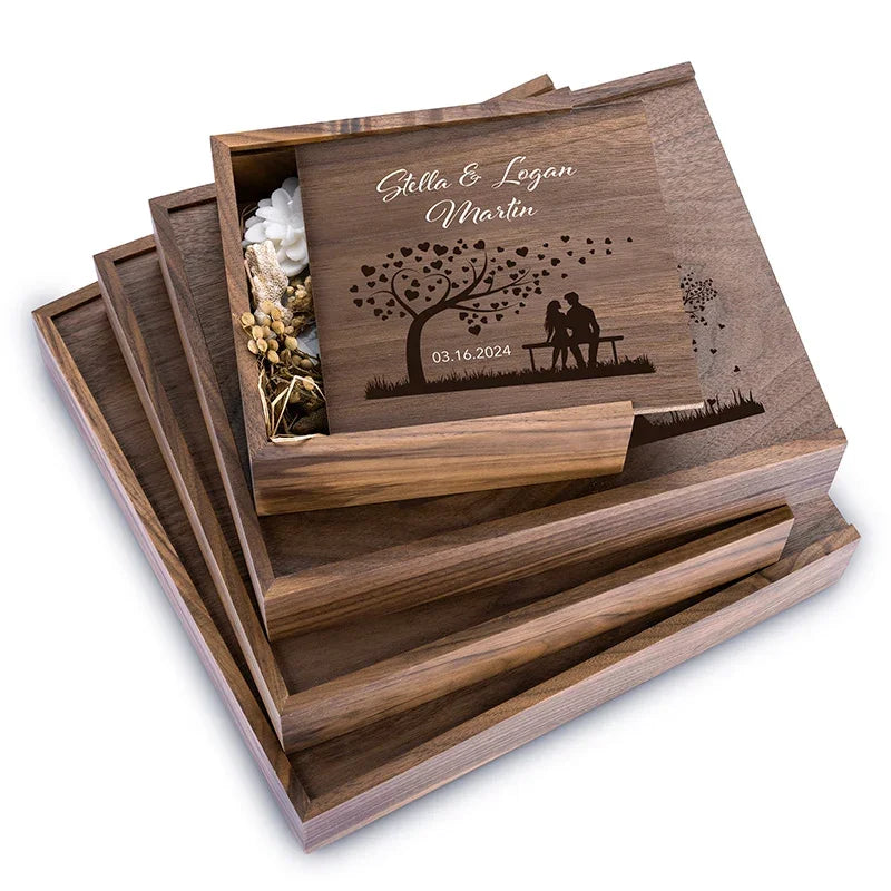 Couples Wooden Memory Box with Names - GiftShire