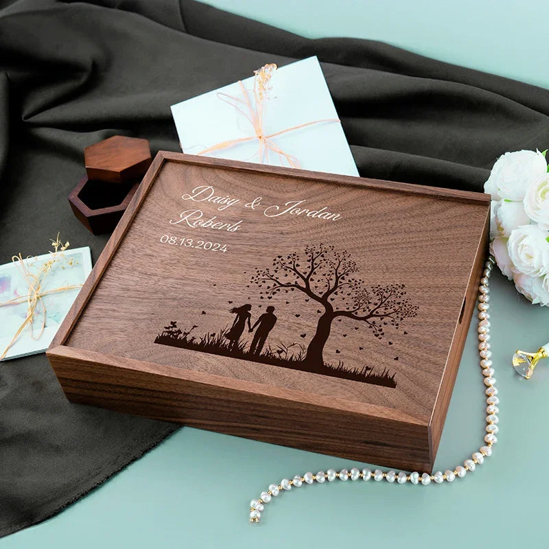 Couples Wooden Memory Box with Names - GiftShire